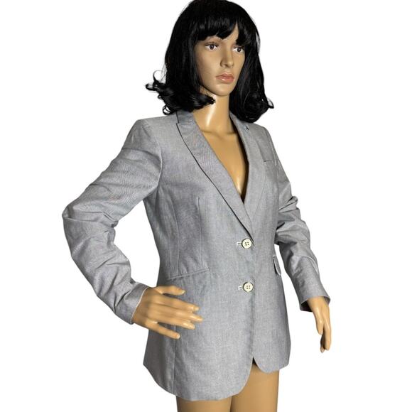 Tommy Hilfiger Two-Button Oxford Chambray Blazer blue preppy chic size 6 - Picture 4 of 16